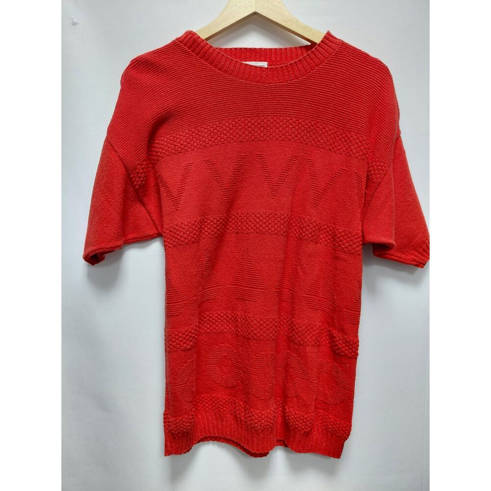 mr rogers Red Knit Sweater Solid Short Sleeve Size S